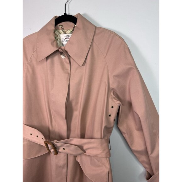 VTG PIOGGIA Count Romi 70s Italian Pink Peach Belt Trench Coat Women 10 - Picture 7 of 14